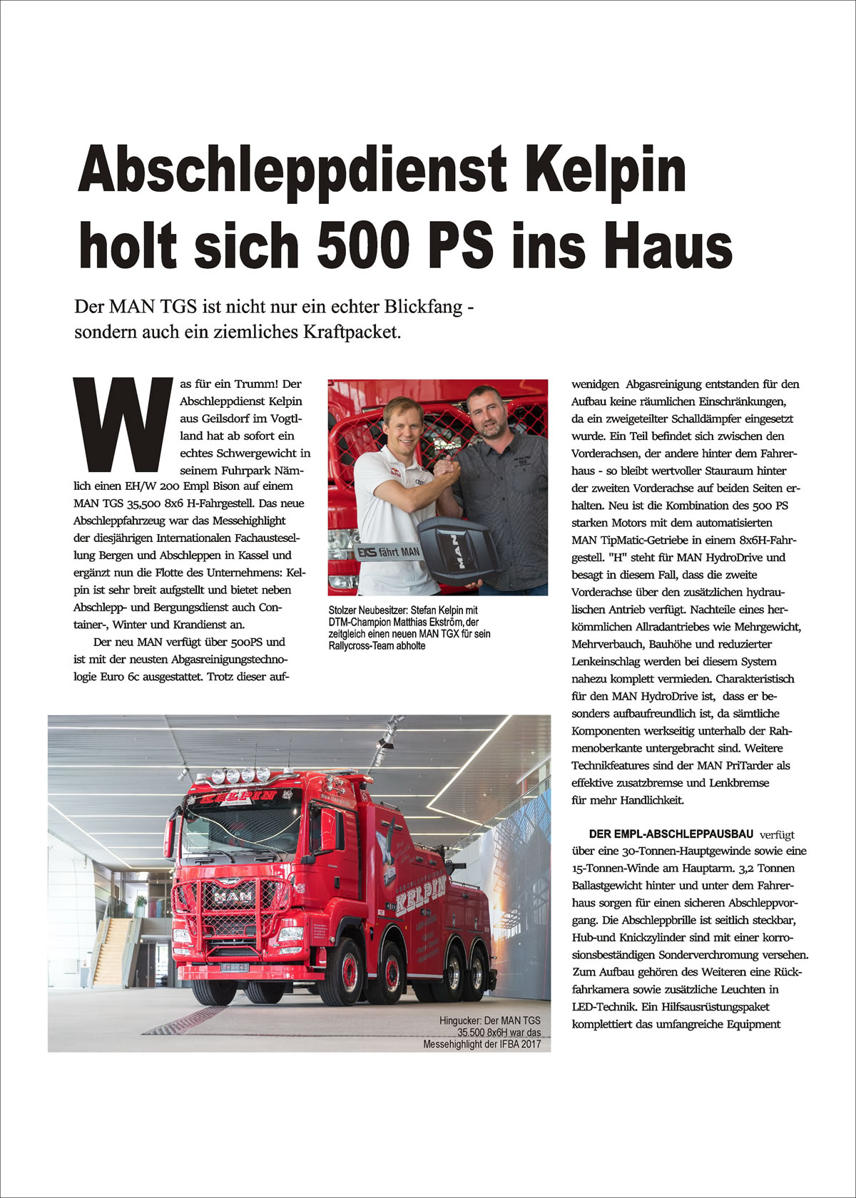 Pressebericht Anschaffung 500 PS Abschlepper